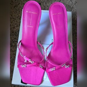 Black Suede Studio Arielle Bow Satin Sandal Pink